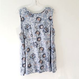 J. Jill Smocked Blue Floral Tank Relaxed Cotton L